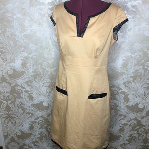Donna Ricco Tan Brown Dress w/ Faux Leather Trim Size 4